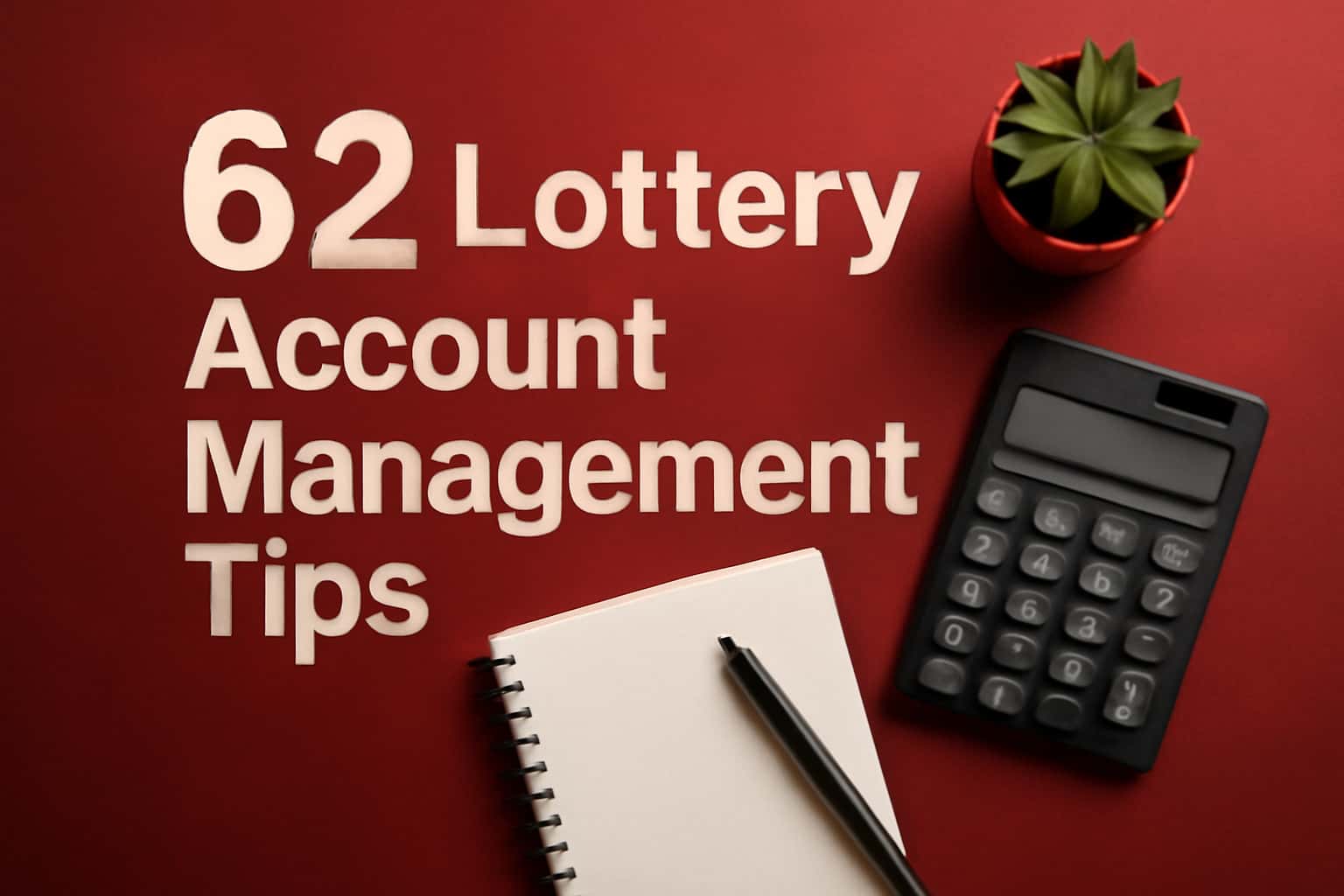 An informational scene focusing on 62 Lottery account management tips with prominent text.