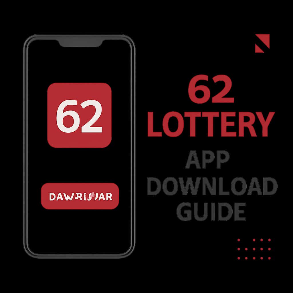 Diagram explaining the process of downloading the 62 Lottery app.