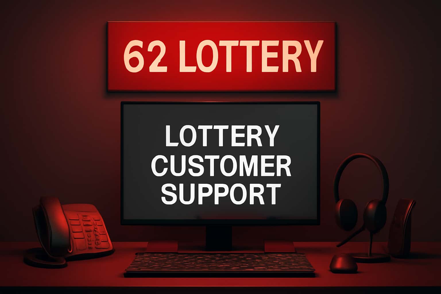 A professional representation of 62 Lottery customer support resources.