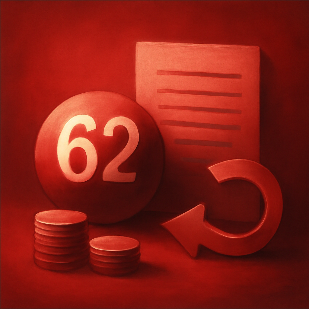 A professional badge illustrating troubleshooting support for 62 Lottery.