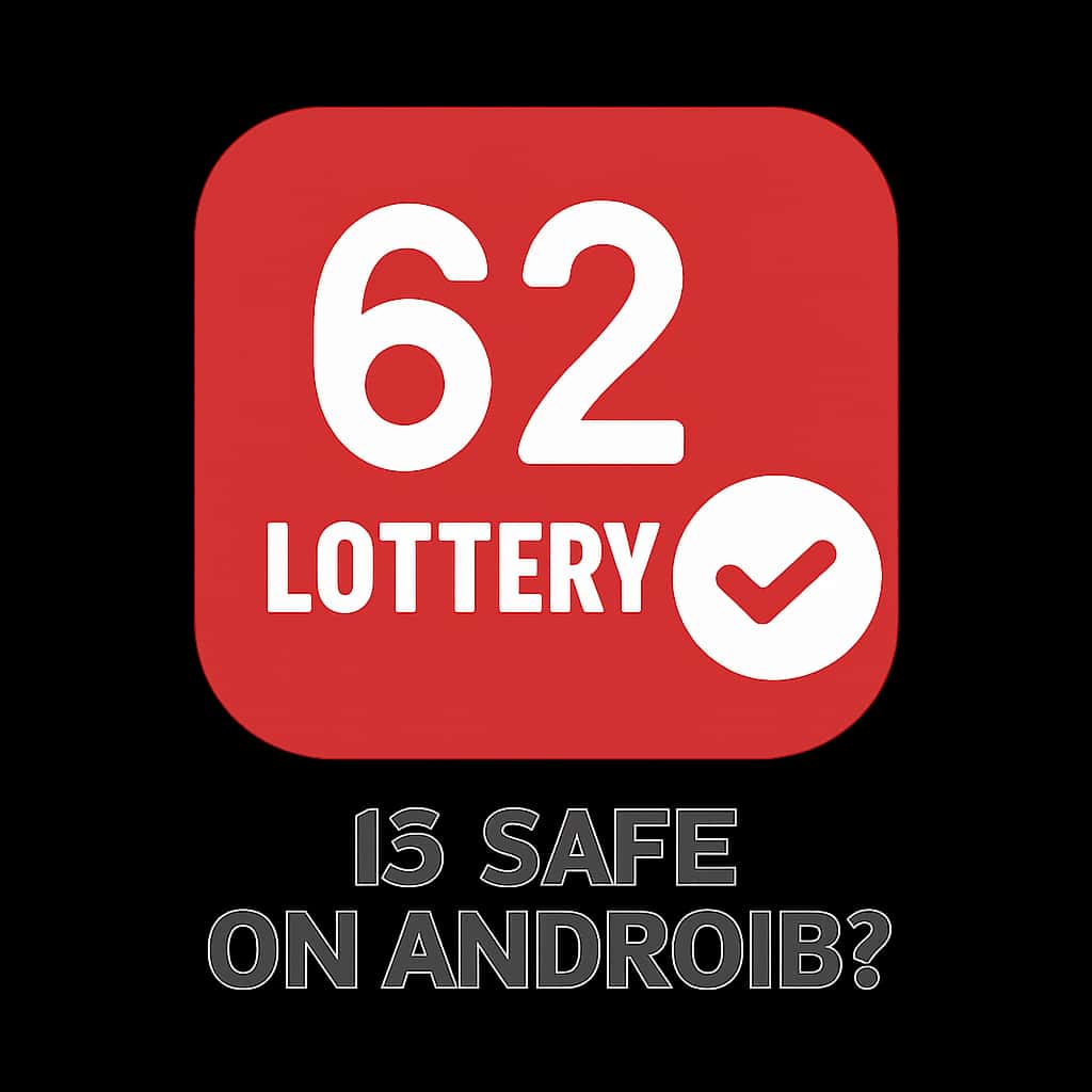 A badge illustrating the 62 Lottery app's safety on Android devices.