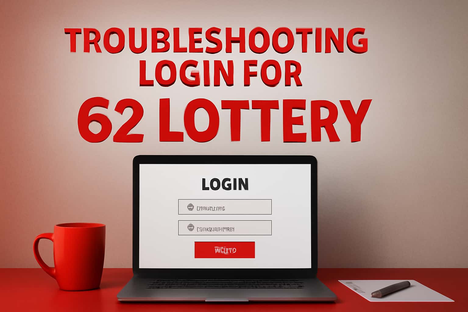 An informative scene depicting troubleshooting steps for 62 Lottery login issues.