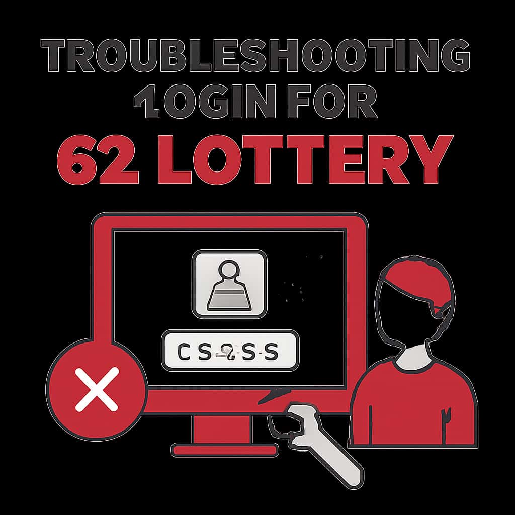 An educational diagram outlining troubleshooting methods for 62 Lottery login.