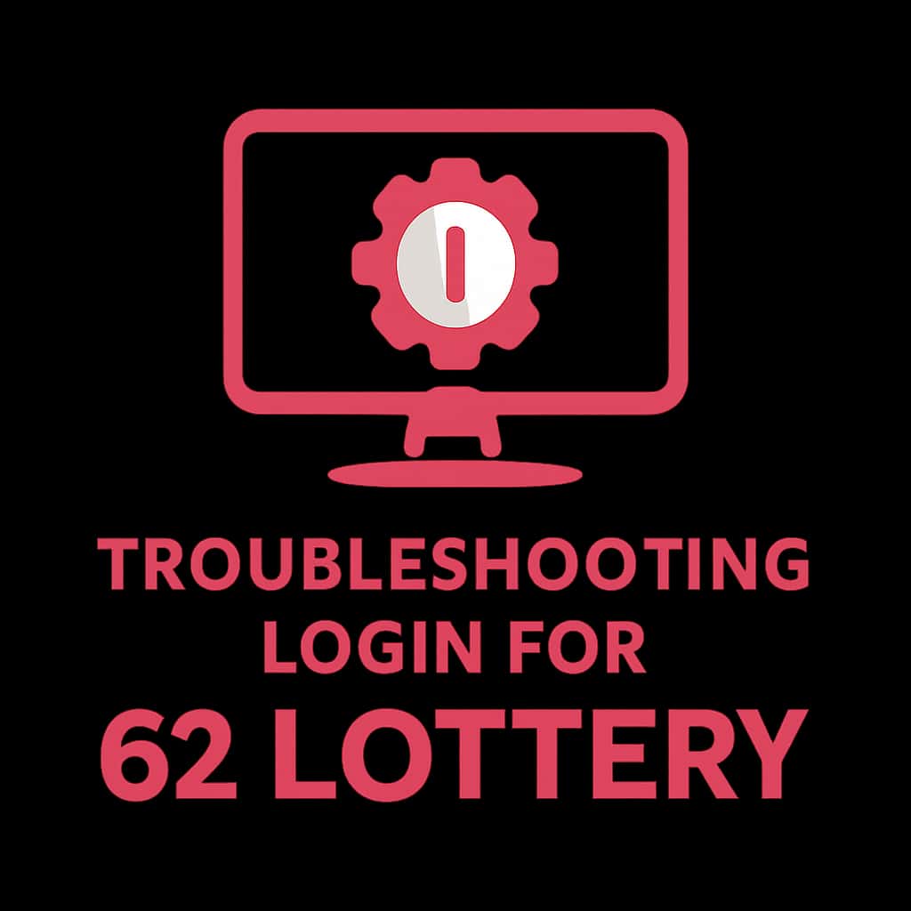 A professional badge illustrating troubleshooting support for 62 Lottery.